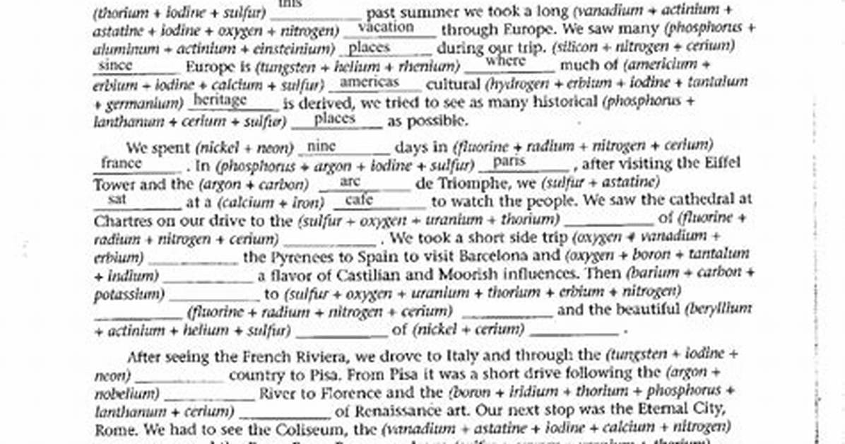 An Elemental Trip Through Europe Worksheet Guide Instant Solutions And