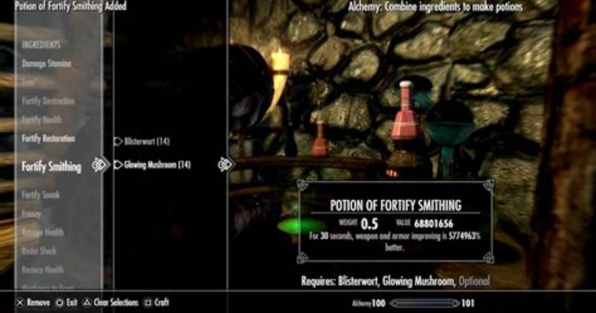 Exact Ingredients for Skyrim Fortify Enchanting Visual
