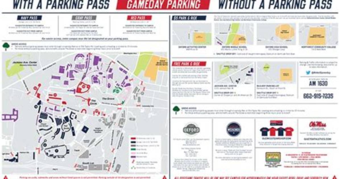 Ole Miss Game Day Parking Map Shuttle Hubs Open Lots And