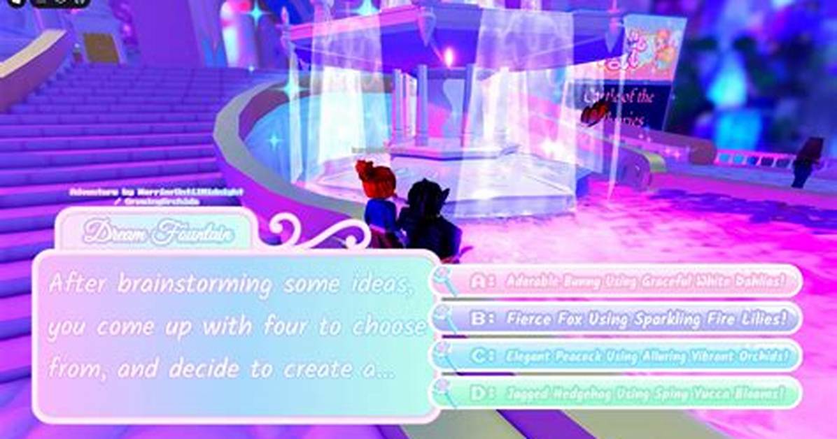 Royale High Frolicking Fields Launch Fountain Story Updates and Peony
