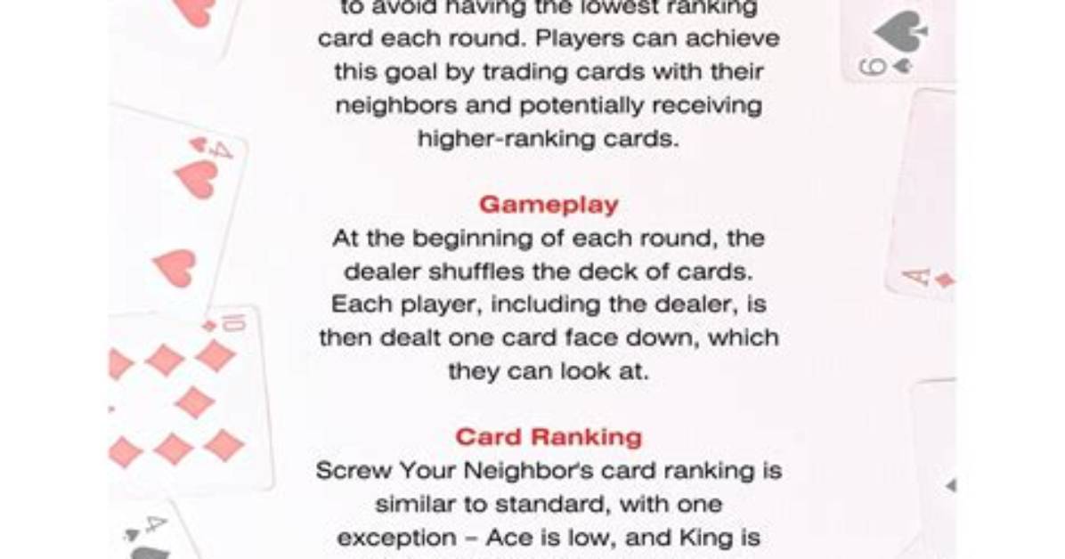 Screw Your Neighbor Card Hierarchy Visual Chart and Official
