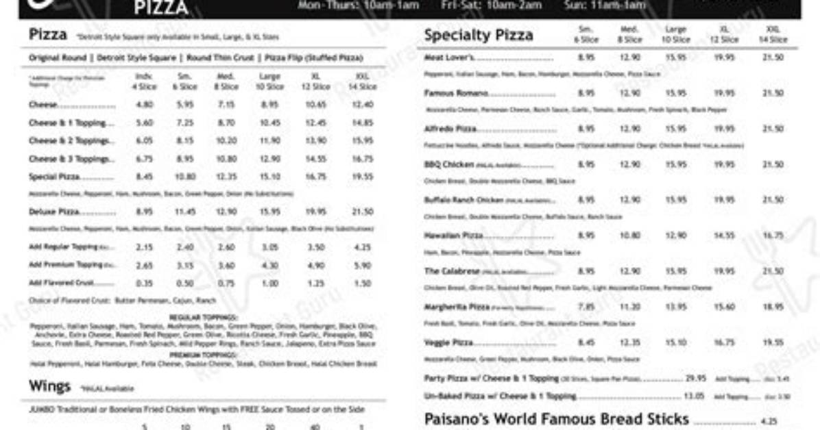 Visiting Paisano S Pizza Dearborn Menu Location and Top