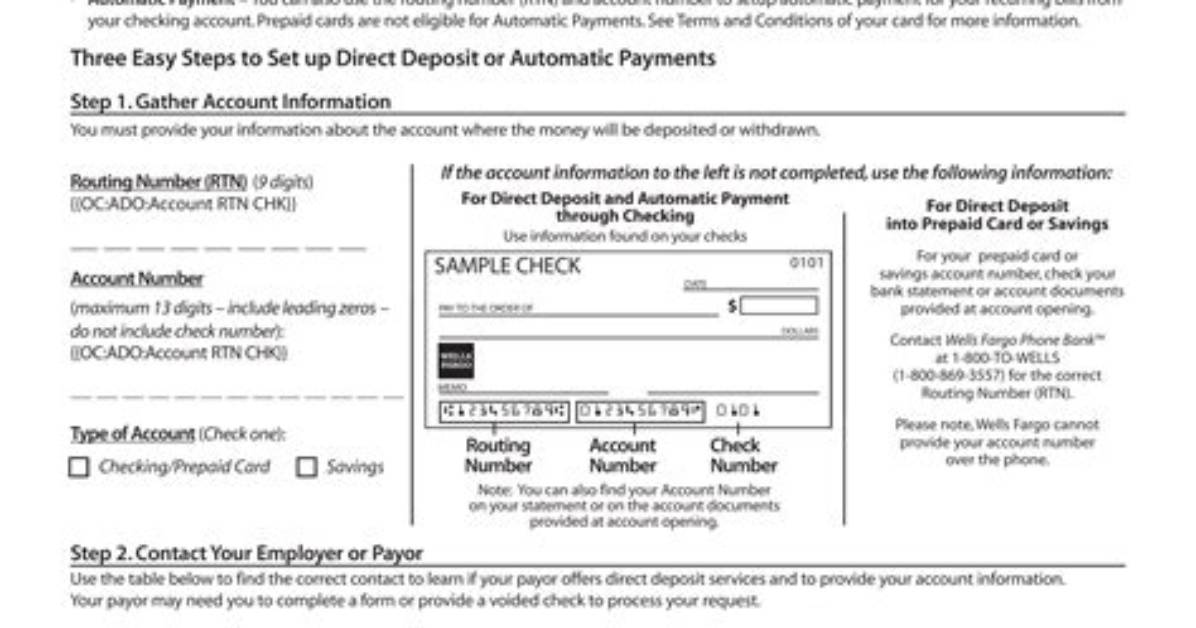 Wells Fargo Direct Deposit Form How to Avoid Costly